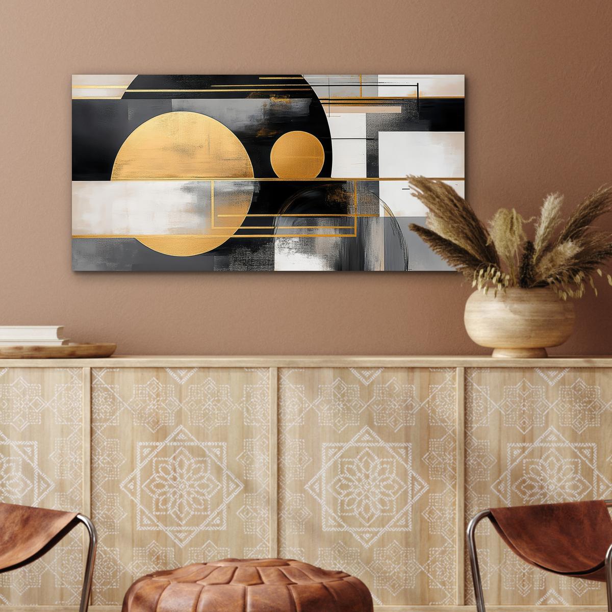 METALLBILD Abstrakt - Gold - Silber - Formen - Ästhetisch - Modern 80x40 cm - Goldfarben, Metall (80/40cm) - MuchoWow