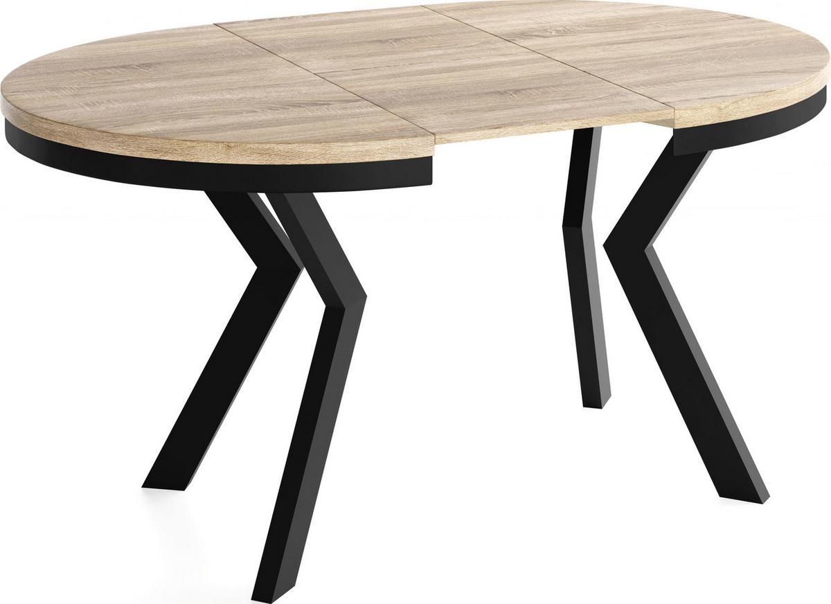 ESSTISCH Savio Neo rund ausziehbar verlängerbar, Eiche Sonoma Hellbraun 80-130/80/77 cm - Schwarz/Sonoma Eiche, Holz/Holzwerkstoff (80/130/77cm) - WFL GROUP