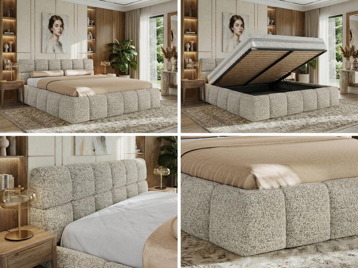 POLSTERBETT NIRA CLASSIC 160/200 - Beige Strukture - Multipocket-Matratze - Beige, Textil (160/200cm) - MKS