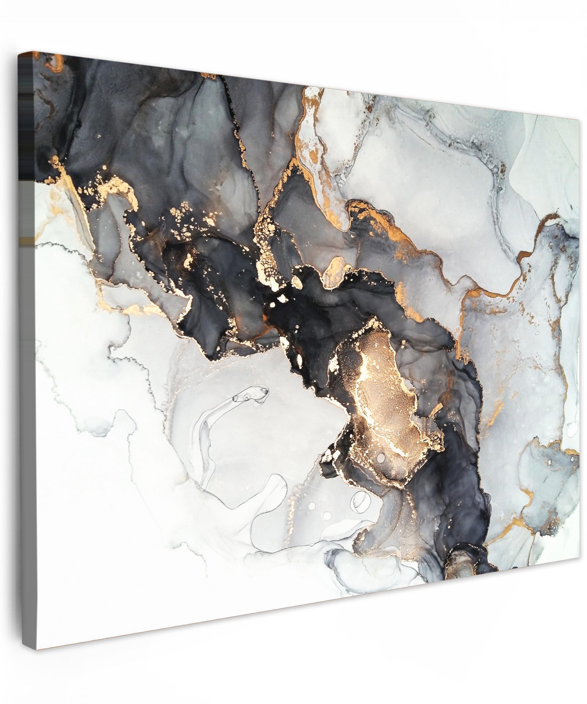 LEINWANDBILD Marmor - Schwarz - Weiß - Gold - Luxus - Abstrakt Wandbild 40x30 cm - Goldfarben, Textil (40/30cm) - MuchoWow