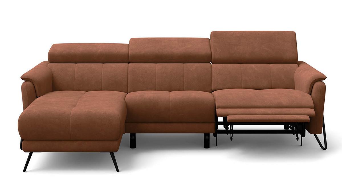 ECKSOFA RODEN 4-Sitzer mit Relax, braun, Veloursstoff - Braun, Holz/Textil (268/92cm) - Wozimo