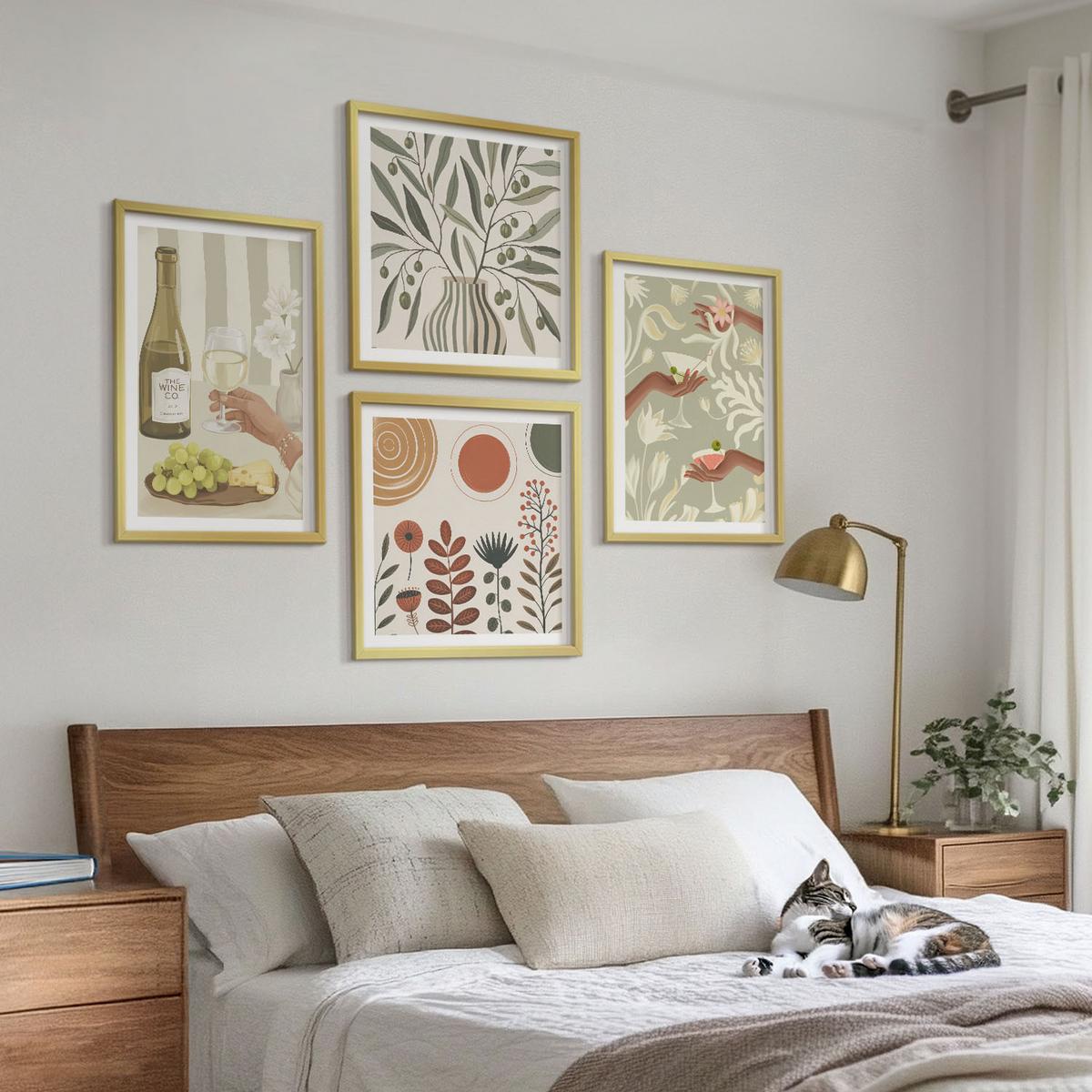 BILDER SET 4er Set - 50x50 cm & 40x60 cm Goldrahmen - Rustikale Cocktails mit Olivenblüten - Goldfarben, Kunststoff (50/50cm) - TULUP