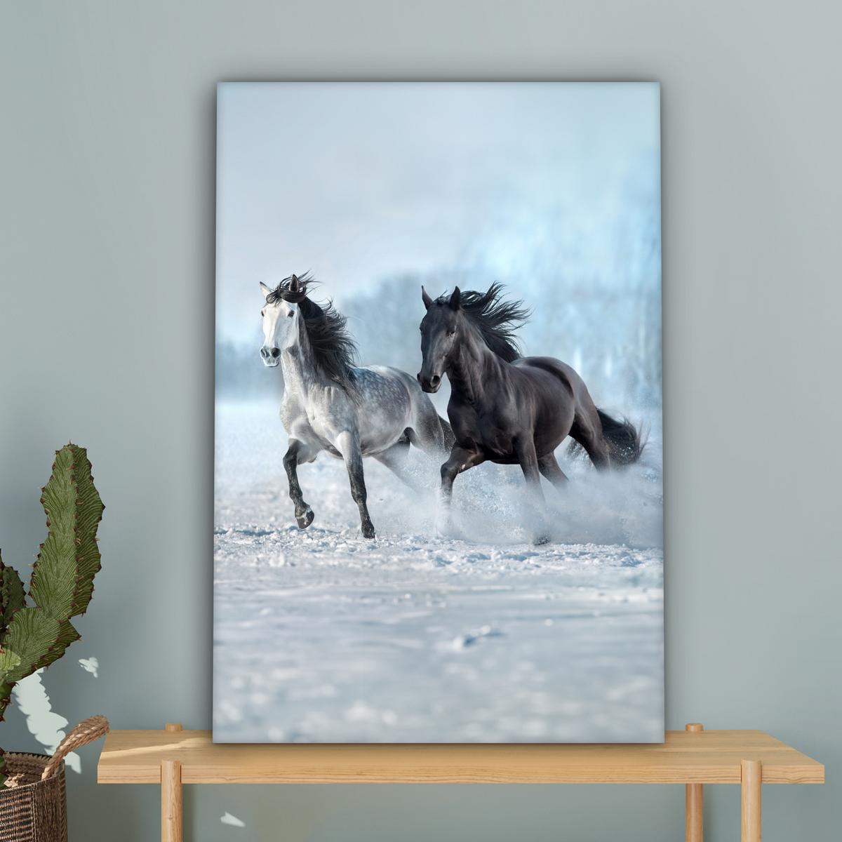 LEINWANDBILD Pferde - Winter - Tiere - Natur - Schnee Wanddeko 40x60 cm - Anthrazit, Textil (40/60cm) - MuchoWow