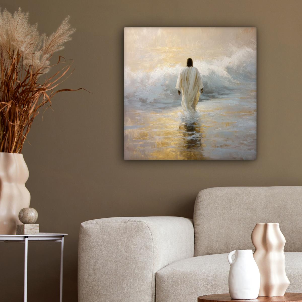 LEINWANDBILD Gemälde - Welle - Jesus - Abstrakt Wandbild Wohnzimmer 50x50 cm - Goldfarben, Textil (50/50cm) - MuchoWow
