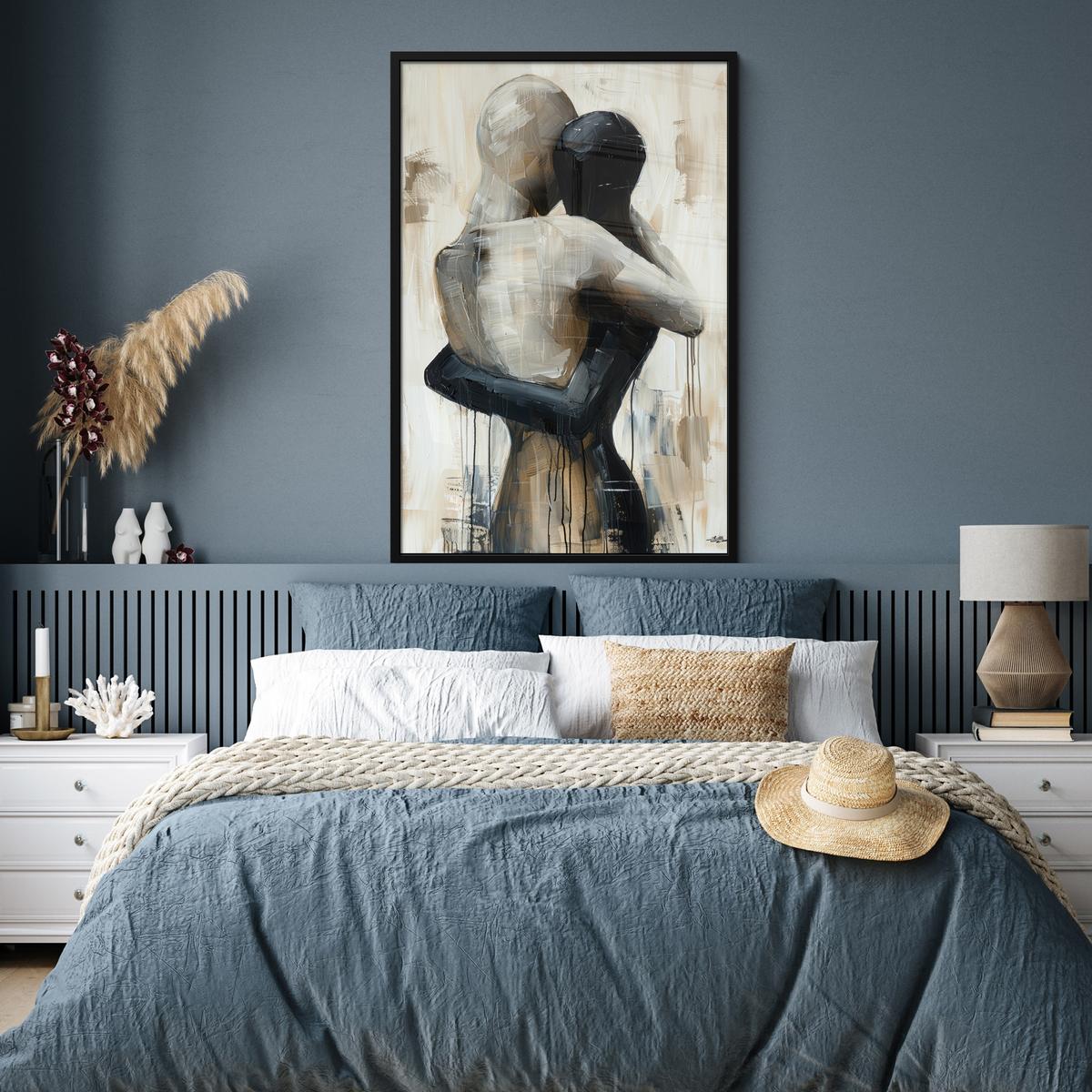 POSTER MIT RAHMEN Abstrakt - Liebe - Schwarz und weiß - Modern Bilderleiste 80x120 cm - Schwarz, Papier (80/120cm) - MuchoWow