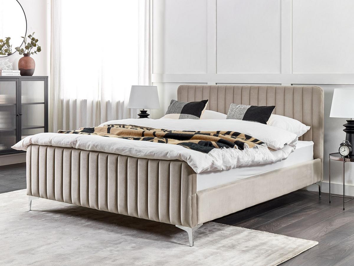 POLSTERBETT 160/200cm Taupe Lunan - Taupe, Textil (160/200cm) - Beliani