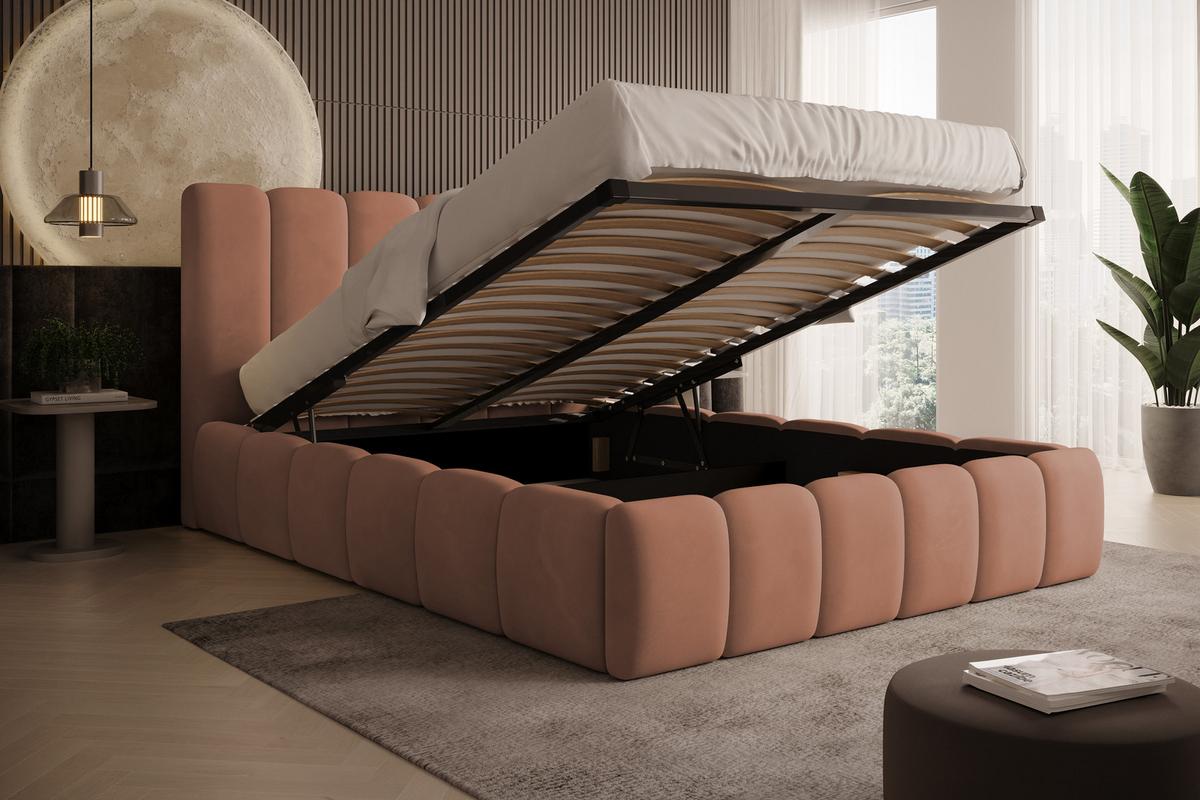 POLSTERBETT Vilo 180x200 mit Bettkasten und Stabilem Metallgestell - Rosa, Textil (180/200cm) - Storez24