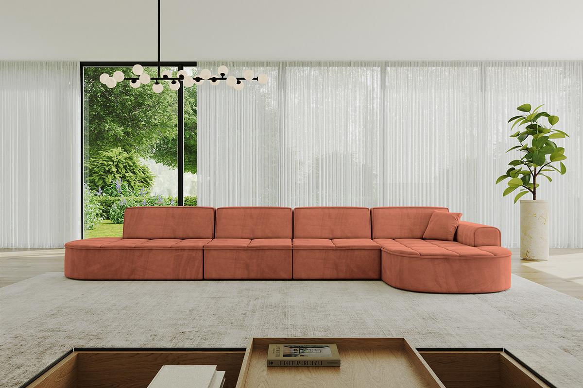 ECKSOFA Ottomane Rechts TARO-L3 - 413x171x79,5 cm Apricot - Koralle, Holzwerkstoff/Textil (413/171cm) - ALTDECOR