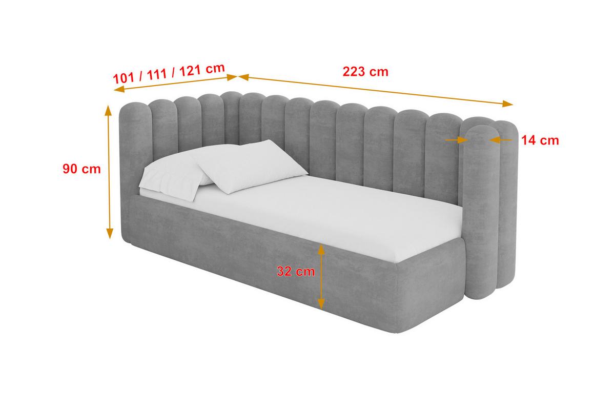 EINZELLBETT Jugendbett mit Bettkasten und Matratze H3/H4, Rechts - HUGY 100x200 Grau - Hellgrau, Holzwerkstoff/Textil (100/200cm) - ALTDECOR