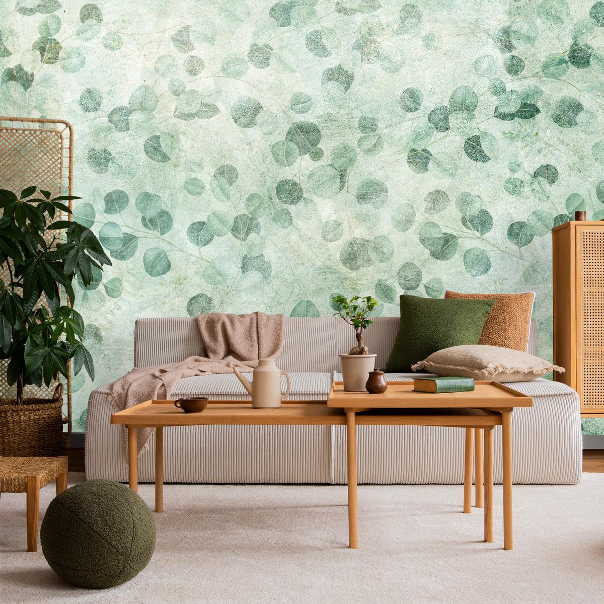 FOTOTAPETE Grüne Blätter Beton Optik Natur 250x175 - Grün, Papier (250/175cm) - Muralo