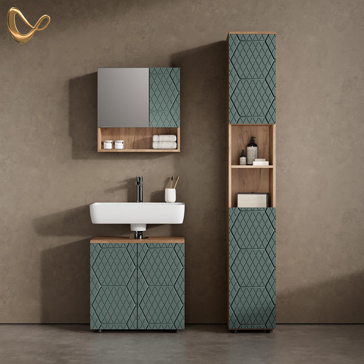 WASCHBECKENUNTERSCHRANK Ronco Grün/Goldkraft Eiche 60 x 59 cm - Honigeiche/Grün, Holzwerkstoff (60/59/30cm) - Livinity®