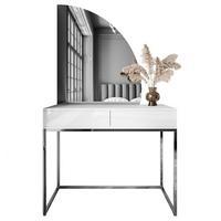 SCHMINKTISCH weiß QUINNIE GLAMOUR mit LED-Spiegel rechts PUSH OPEN - Silberfarben/Weiß, Holzwerkstoff (100/176/42cm) - Lookway