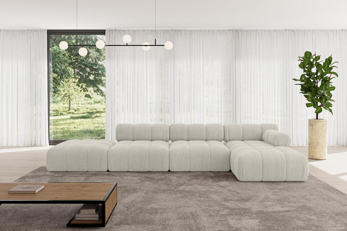 ECKSOFA modulares Sofa Lizur-L2 - 380x160x70 cm Creme Cord - Hellgrau/Creme, Holzwerkstoff/Textil (380/160cm) - ALTDECOR