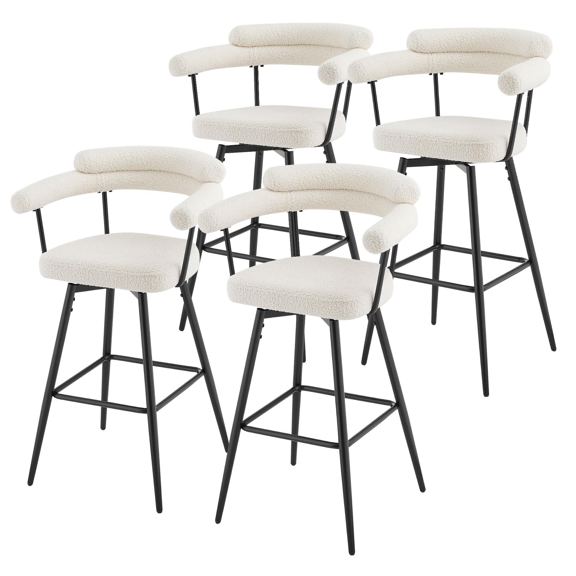 BARHOCKER 4er Set drehbar Beige mit Teddy-Stoff 76 cm hoch - Beige/Schwarz, Textil/Metall (61/103/55cm) - ML-DESIGN