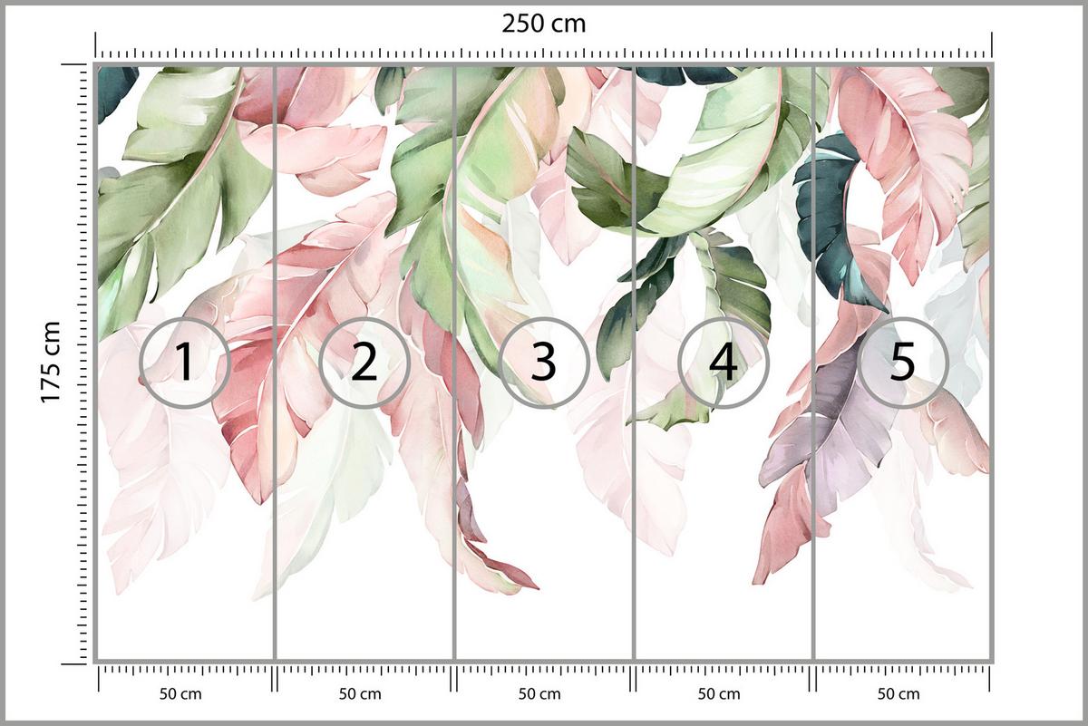 FOTOTAPETE für Esszimmer Bunte Bananenblätter Pflanzen Natur 250x175 - Violett/Rosa, Papier (250/175cm) - Muralo