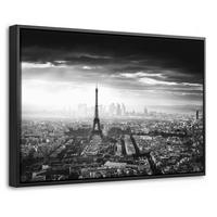 LEINWAND Bilder mit Rahmen - Paris - Skyline - Eiffelturm - Stadt - Wolken - 60x40 - Dunkelgrau, Textil (60/40cm) - MuchoWow