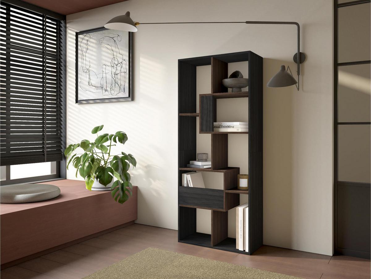 REGAL Bibliothek, Schwarz und Eiche dunkel, 67/31/162cm - Dunkelbraun/Schwarz, Holzwerkstoff (67/162/31cm) - Skraut Home