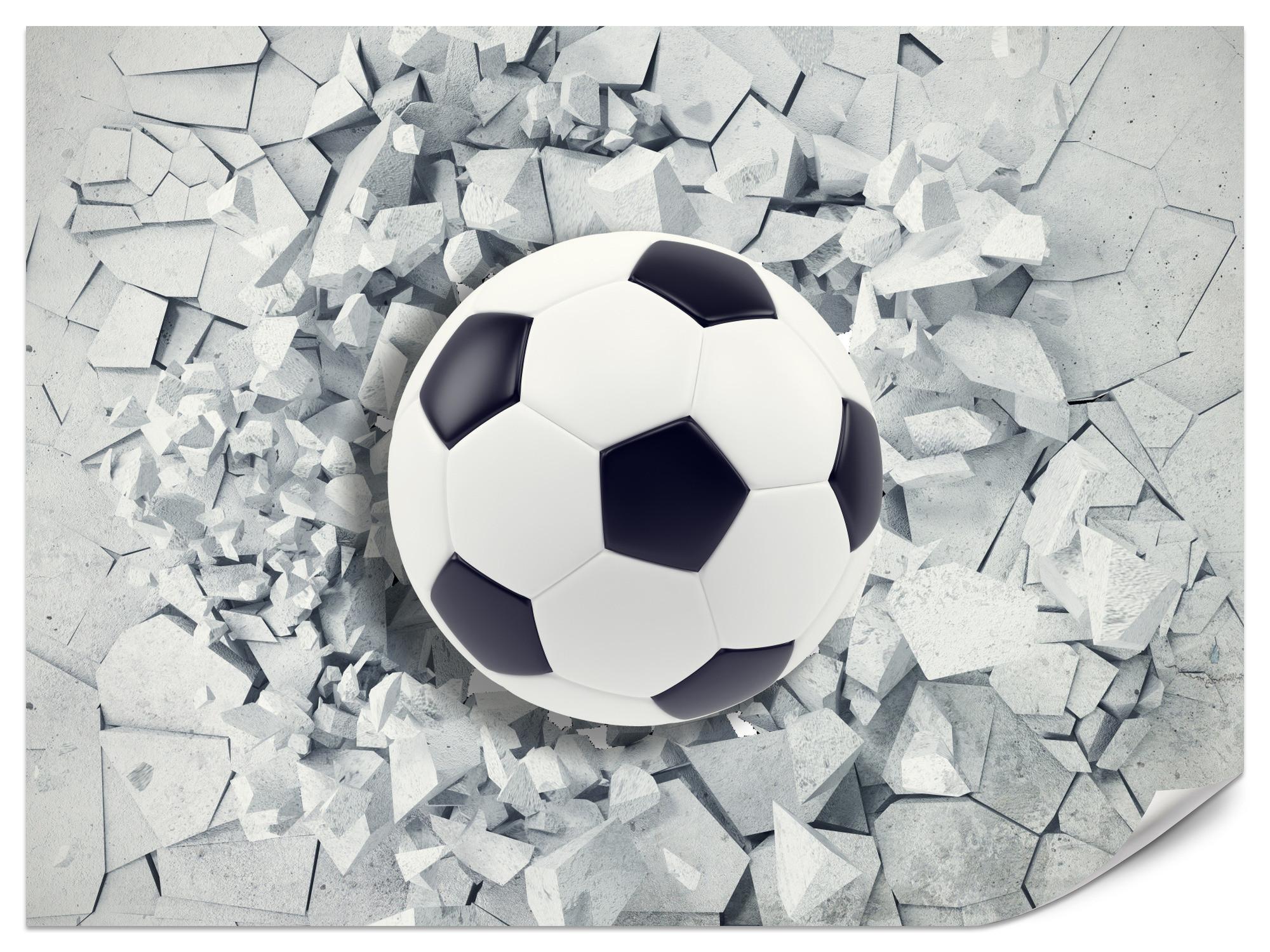 FOTOTAPETE für Kinderzimmer Fußball Riss Graue Wand Dynamik Sport 300x210 - Schwarz/Weiß, Papier (300/210cm) - Muralo