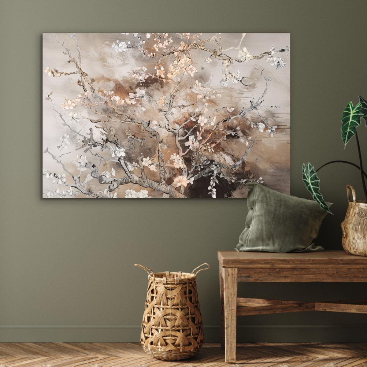 METALLBILD Mandelblüte - Kunst - Van Gogh - Beige - Abstrakt Deko Groß 120x80 cm - Braun, Metall (120/80cm) - MuchoWow