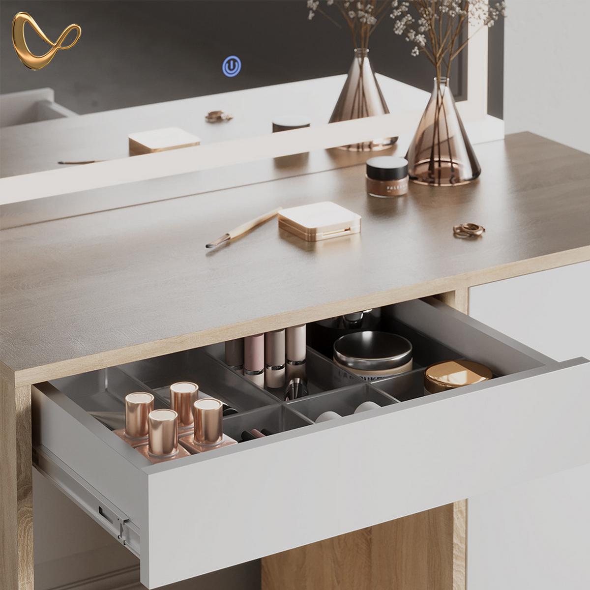 SCHMINKTISCH Imola Sonoma mit LED-Spiegel und Hocker - Sonoma Eiche, Holzwerkstoff (90/75/40cm) - Livinity®