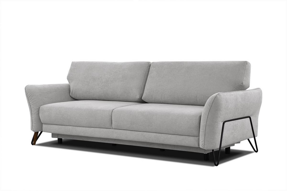 SOFA LOREM 3-Sitzer mit Schlaffunktion, hellgrau - Hellgrau/Schwarz, Holz/Textil (232/90/107cm) - Wozimo