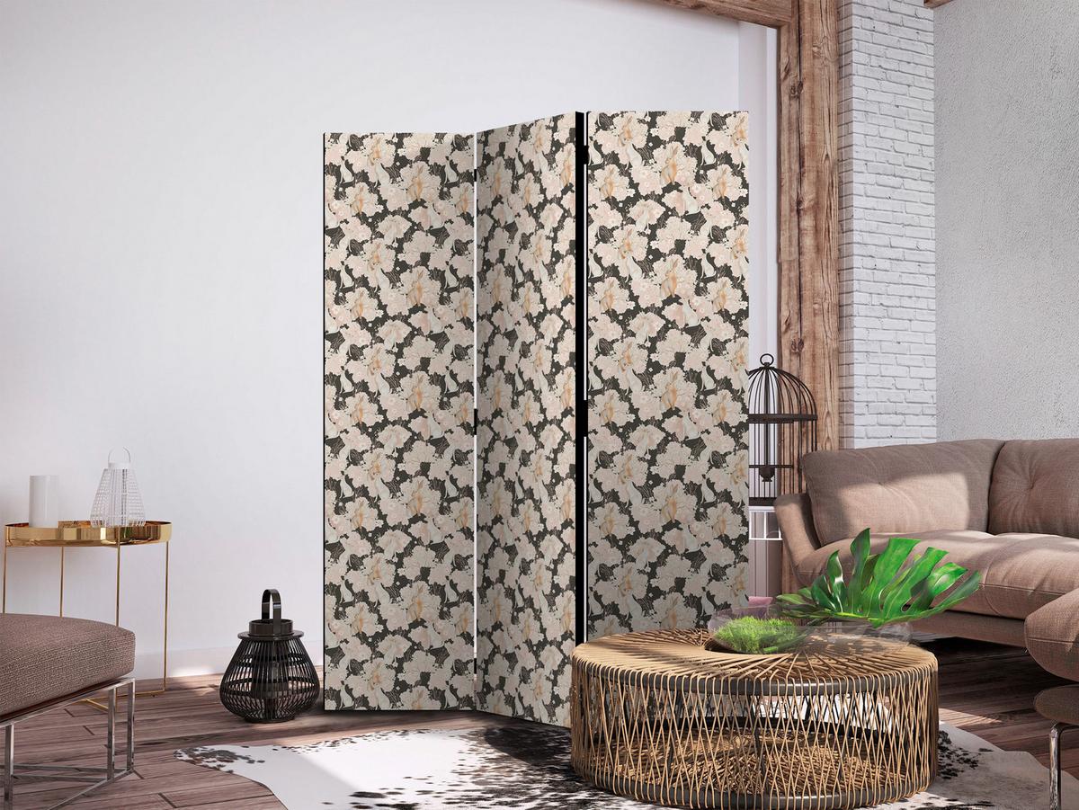 PARAVENT Einseitig Bedruckter 3-tlg 135x172 cm Blumen Und Kaninchen - Creme, Holz/Textil (135/172/3cm) - Muralo