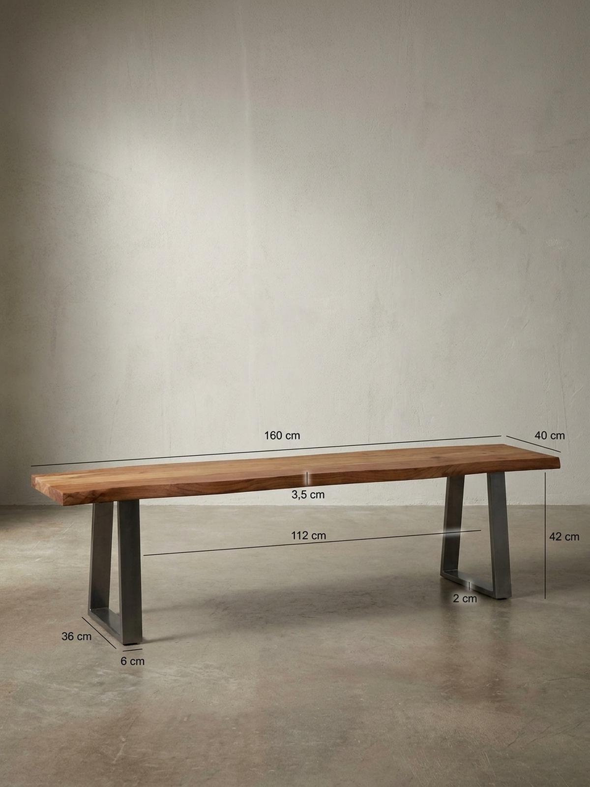 ESSZIMMERBANK Massivholz Metall Baumkante Chromgestell, Akazie 160x40x46 cm - Silberfarben/Braun, Holz/Metall (160/46/40cm) - KADIMA DESIGN