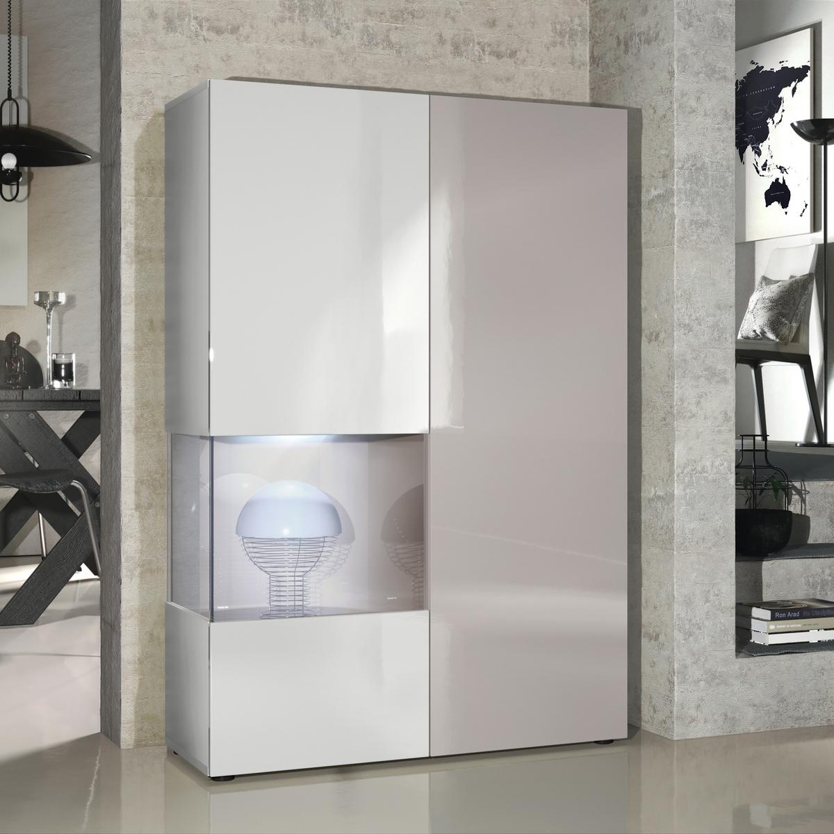 VITRINE Morena Tür und Einsatz in Sandgrau Hochglanz - Sandfarben, Holzwerkstoff (91.5/136.5/37cm) - Vladon