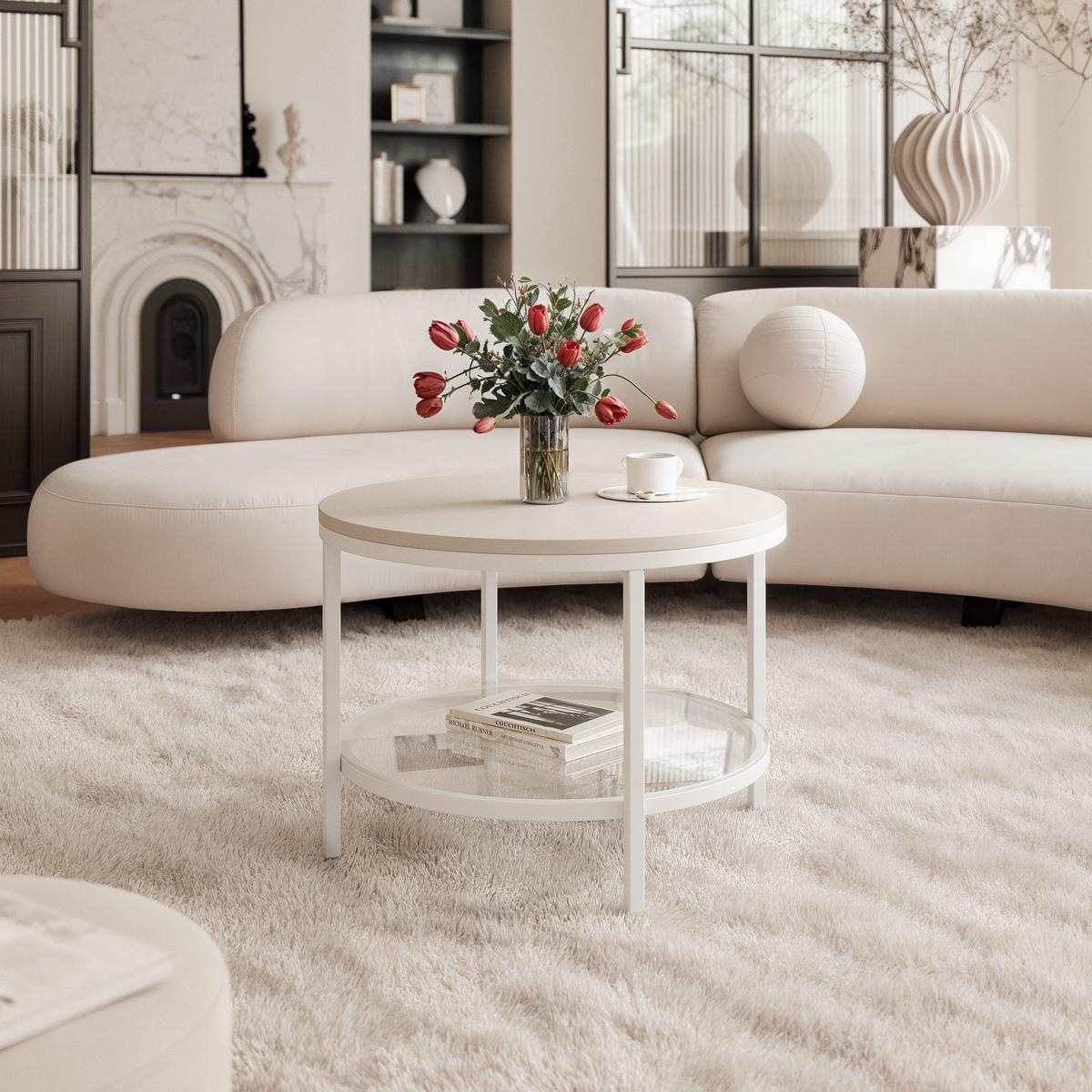 COUCHTISCH CANDY 60/42 cm runden, Weiß / Kaschmir - Kaschmir/Weiß, Glas/Metall (60/60/42cm) - Idohome