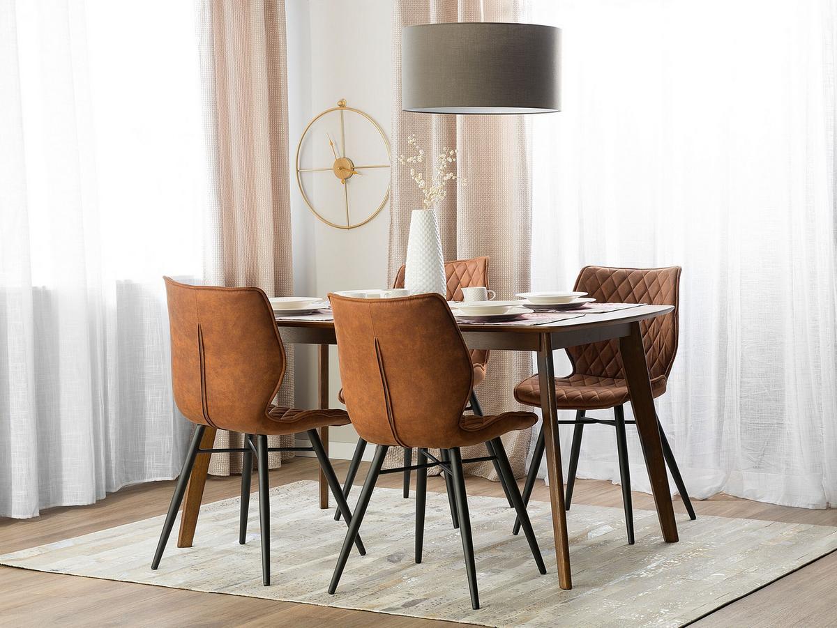 ESSZIMMERSTUHL 2er-Set Polsterbezug Goldbraun Lisle - Braun, Textil/Metall (44/86/56cm) - Beliani