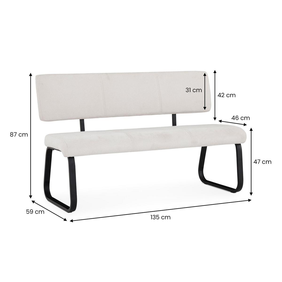 ESSZIMMERBANK VILAS cremeweiß - Creme, Textil/Metall (135/87/56cm) - IDIMEX