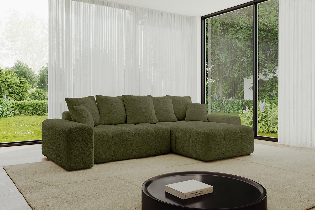 ECKSOFA Ottomane rechts ENIL-L 297x189x68 Grün Bouclé - Olivgrün, Holzwerkstoff/Kunststoff (189/297cm) - ALTDECOR