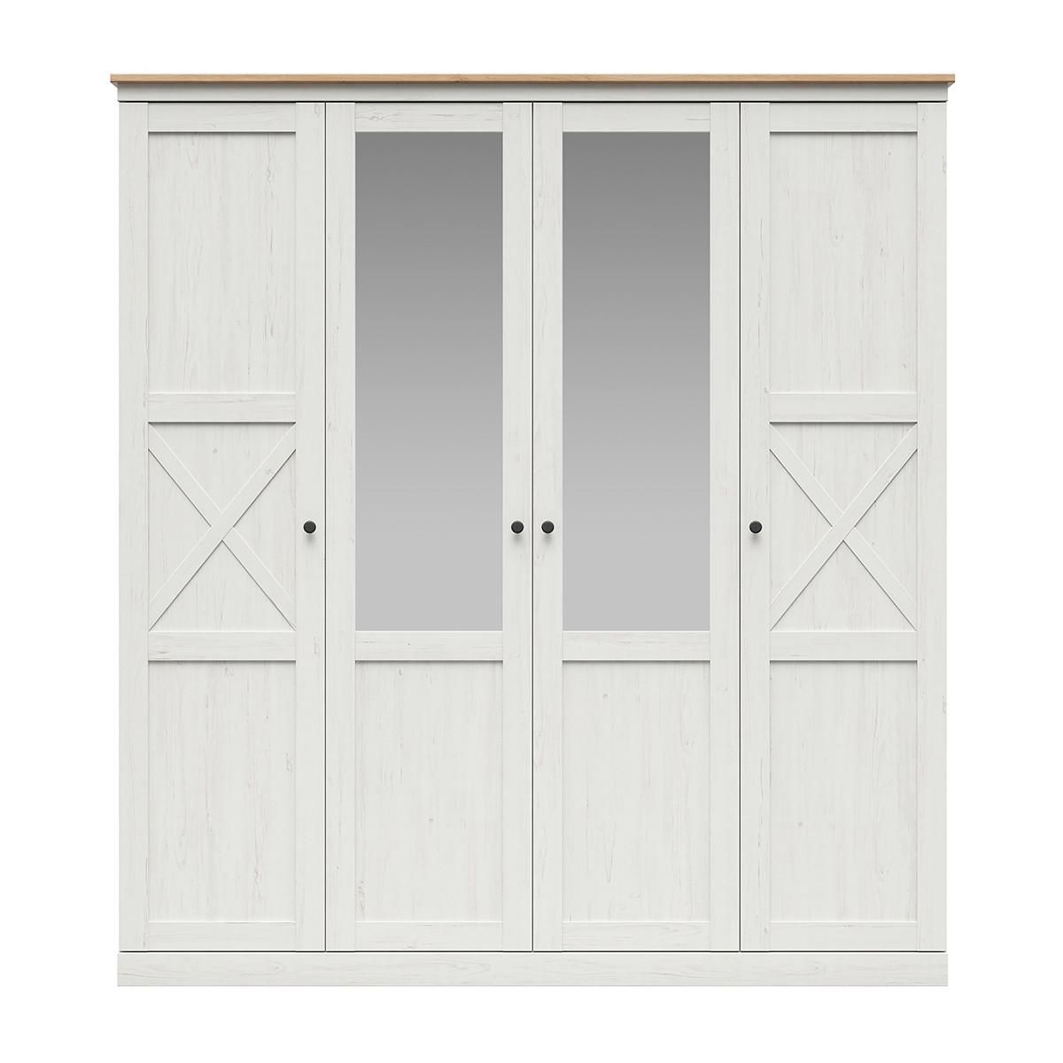 SCHRANK 4 Türen Victoria Weiß und Holz - Weiß, Holzwerkstoff (203/220/58cm) - Petits-meubles