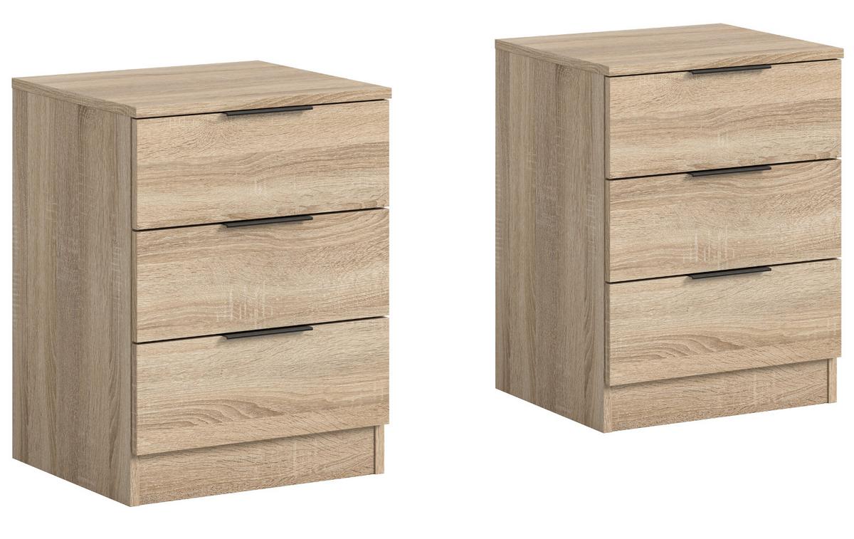 NACHTTISCH 2er Set Eiche Sonoma 45 x 60 cm, Nachtkommode in Komforthöhe - Eichefarben/Schwarz, Holzwerkstoff/Kunststoff (45/60/40cm) - Inn.Furn