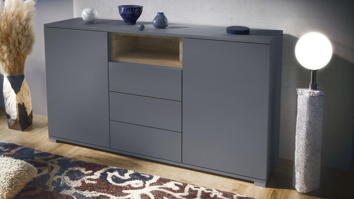 SIDEBOARD Skadu Eiche Evoke - Anthrazit/Eiche Wotan, Holzwerkstoff (138.5/75.5/35cm) - Vladon