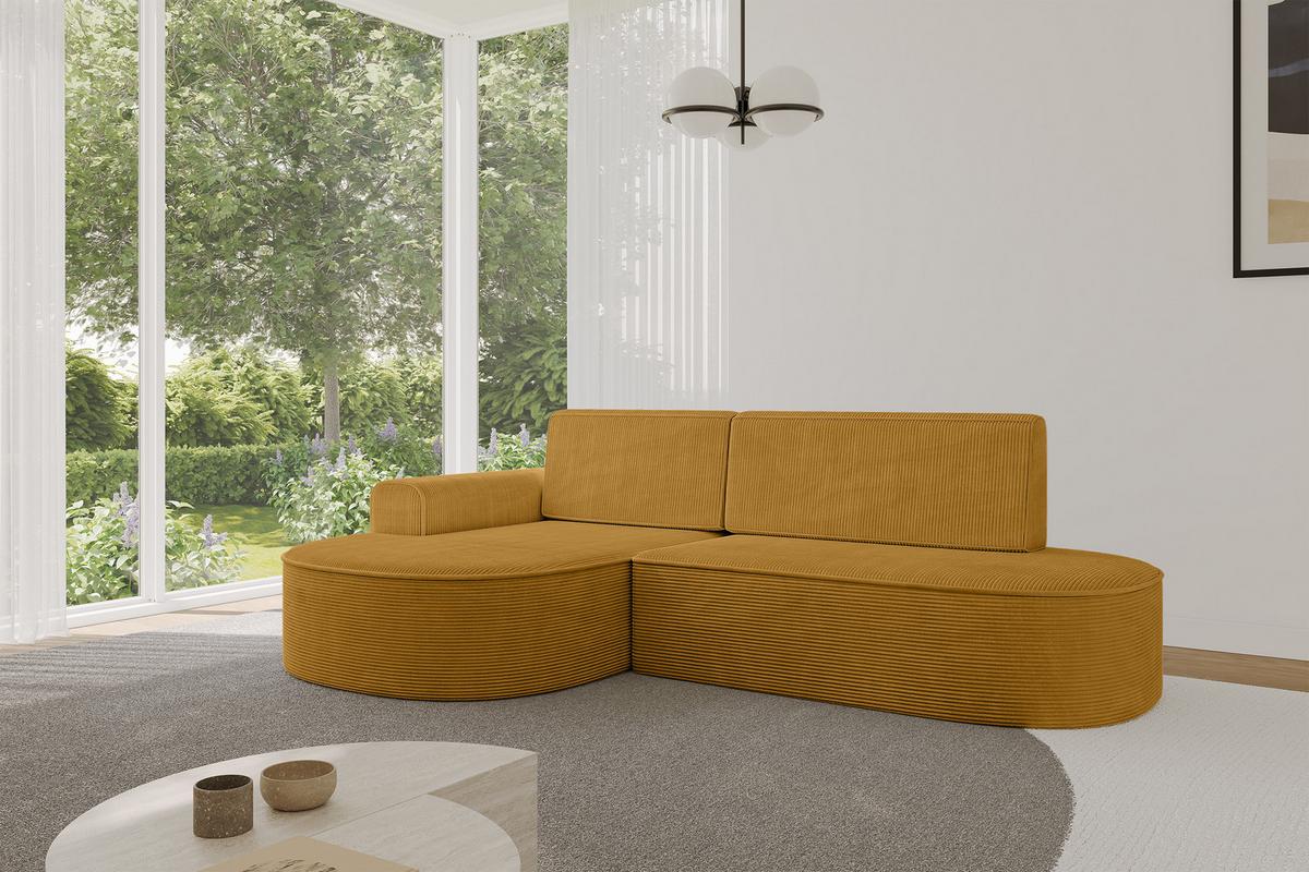 ECKSOFA mit Schlaffunktion und Bettkasten Ottomane Links MARI-L1-S - 283x167x73 cm Senfgelb Cord - Gelb/Schwarz, Holzwerkstoff/Kunststoff (283/167cm) - ALTDECOR