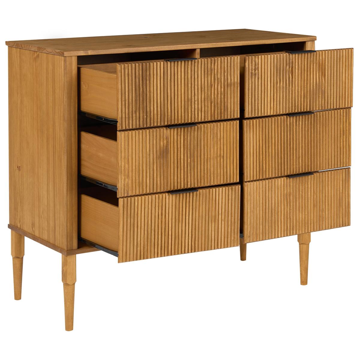 KOMMODE mit 6 Schubladen Kiefernholz Hellbraun Tauriac - Hellbraun/Braun, Holz (100/90/45cm) - Beliani