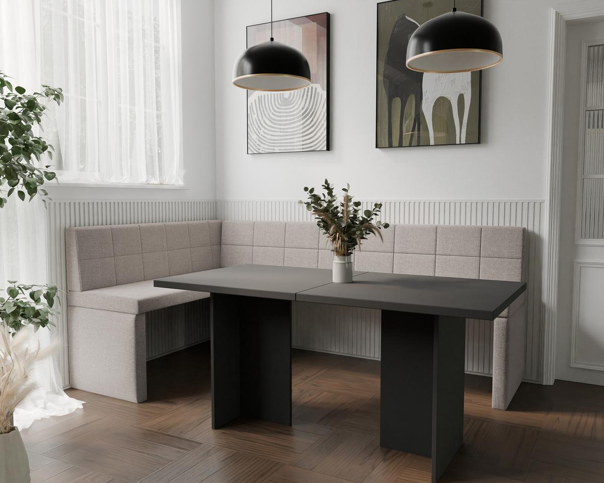 ECKBANK links MELVIN Webstoff, 128/168 cm Creme - Creme, Holz/Textil (128/168cm) - Idohome