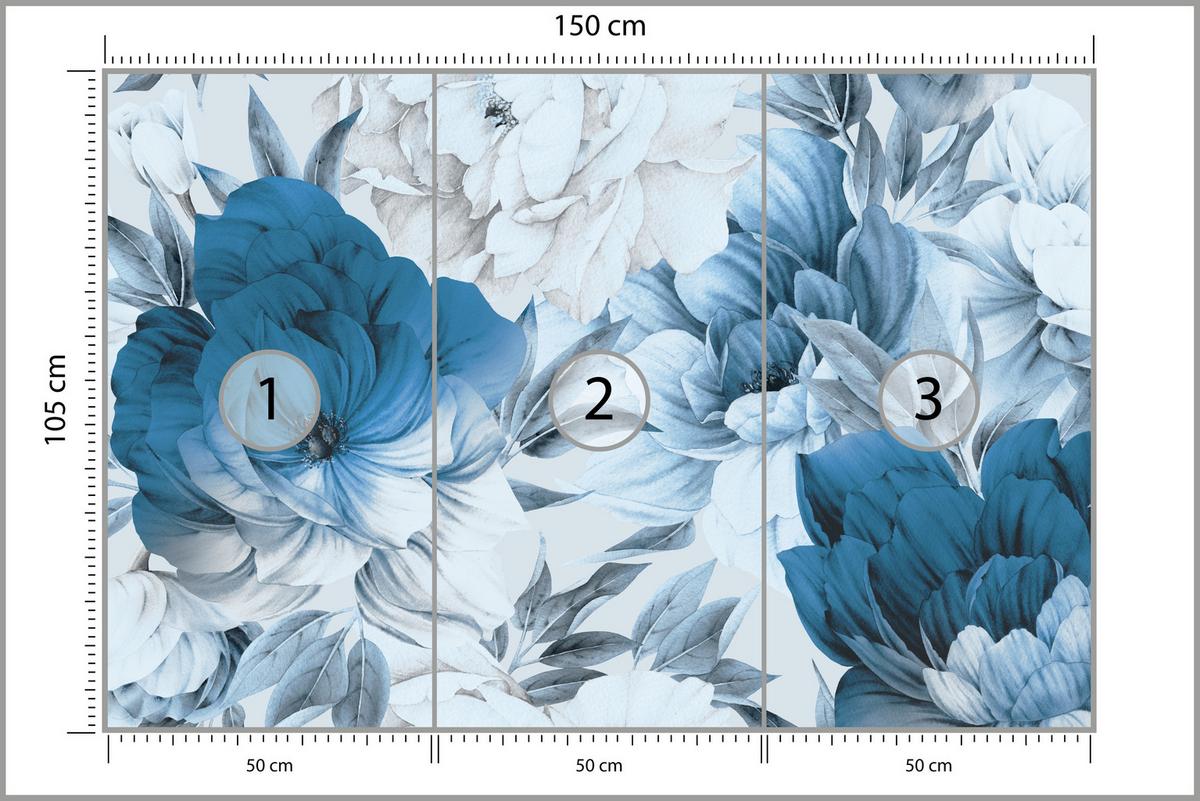 FOTOTAPETE für Wohnzimmer Blaue Pfingstrosen Zart Blumen Boho 150x105 - Blau/Weiß, Papier (150/105cm) - Muralo