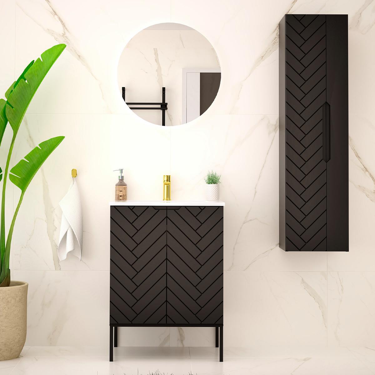 BADMÖBEL 60cm Daria 2er-Set Schwarz - Schwarz, Holzwerkstoff (60/84/45.8cm) - Petits-meubles