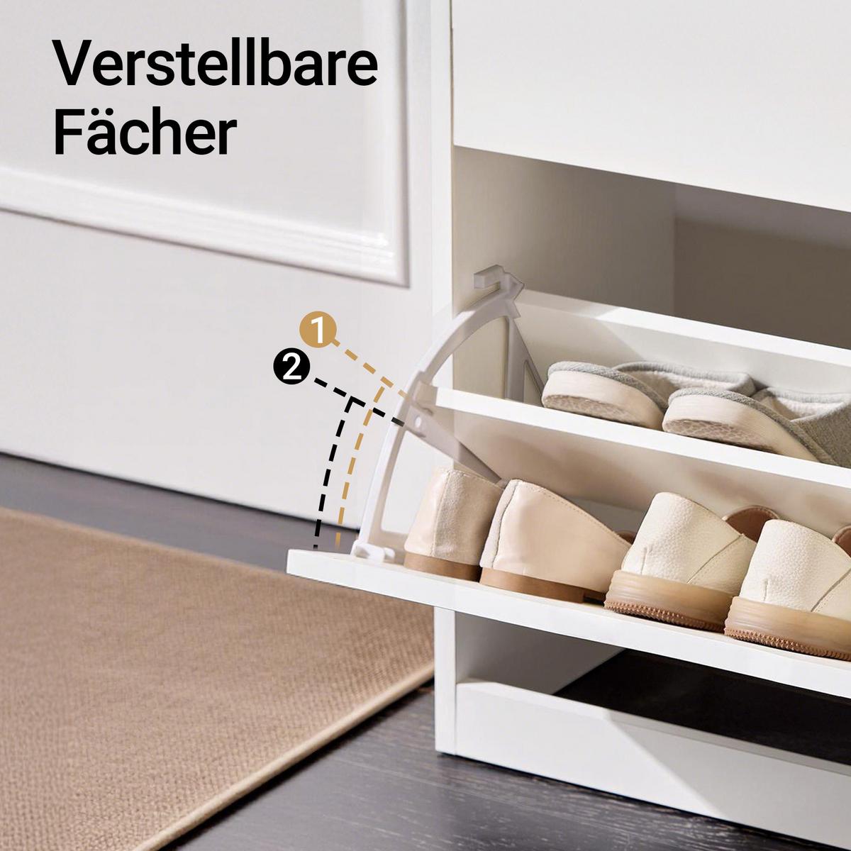 SCHUHSCHRANK mit 2 Klappen und 1 Schublade, Weiß 60x90x30cm - Weiß, Holzwerkstoff (60/90/30cm) - SoBuy
