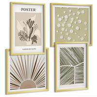 BILDER SET 4er Set - 50x50 cm & 40x60 cm Goldrahmen - Pflanzenmotive in gedeckten Farben - Goldfarben, Kunststoff (50/50cm) - TULUP