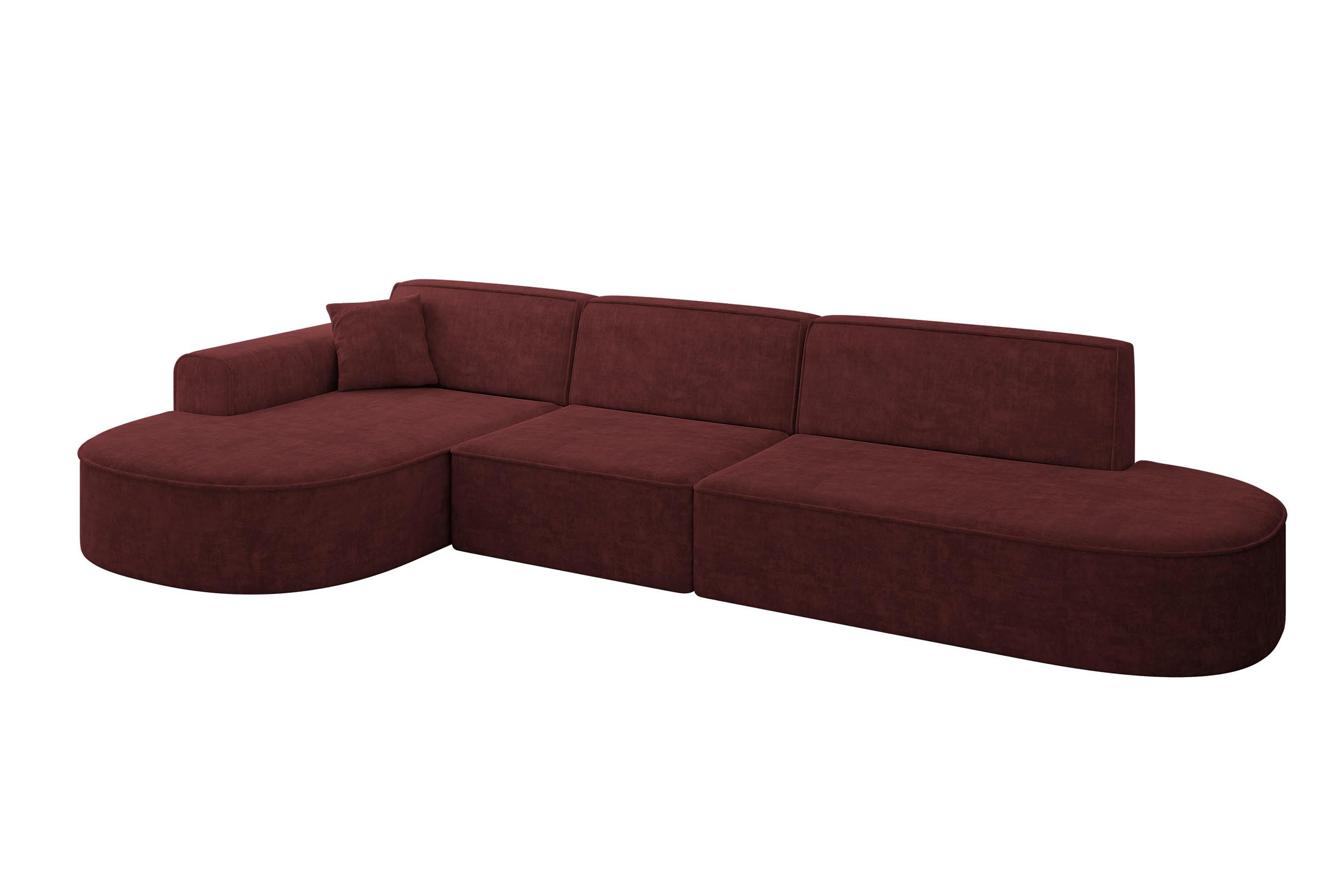 ECKSOFA Ottomane Links MARI-L2 - 328x171x79 cm Bordeaux Velours - Bordeaux/Schwarz, Holzwerkstoff/Kunststoff (328/171cm) - ALTDECOR