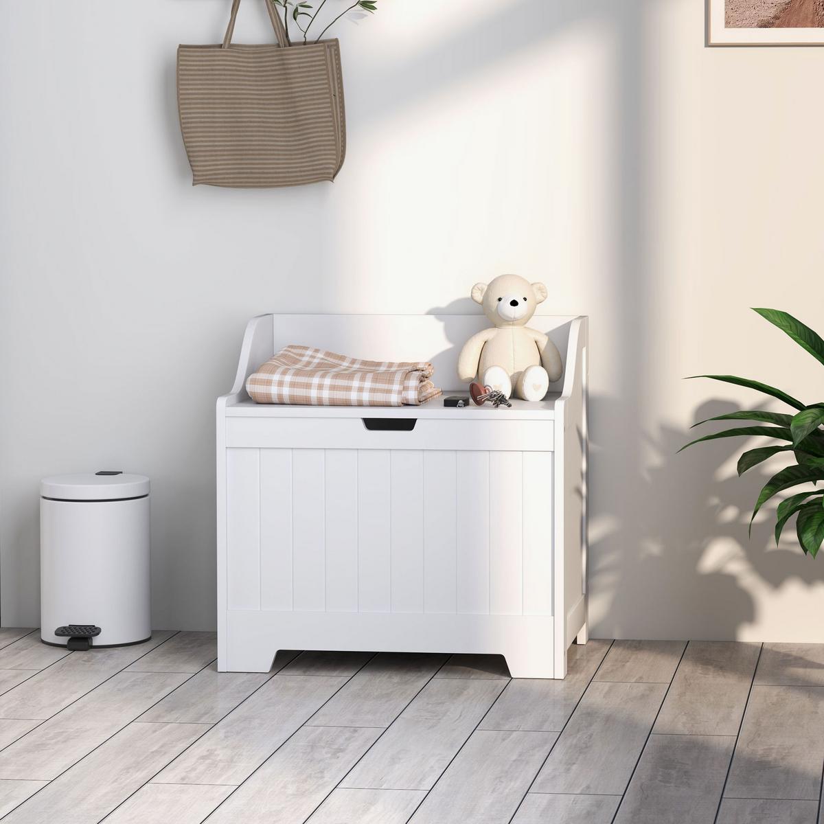 TRUHE, Aufbewahrungsbox, Auflagenbox mit Sicherheitsscharnier, Deckel, Weiß - Weiß, Holzwerkstoff (38/56/56.5cm) - HOMCOM