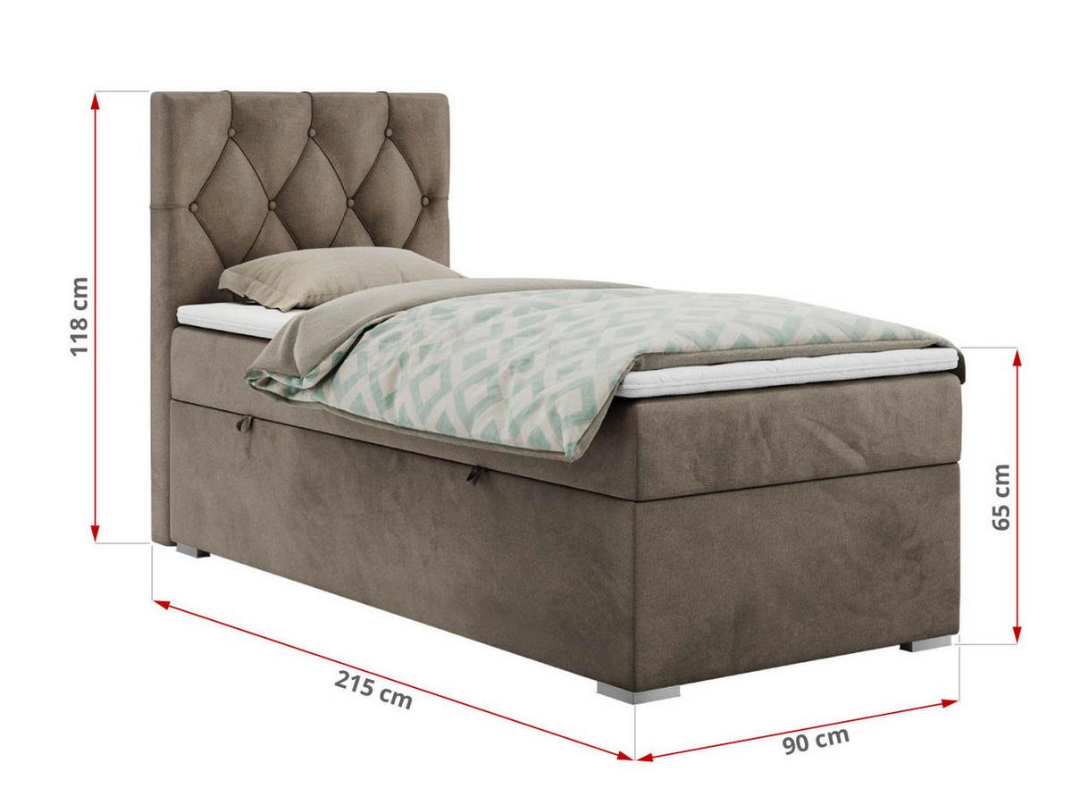 BOXBETT ALDA 90/200 Braun Velvet - H3 - Rechts Seite - Braun, Holz/Textil (90/200cm) - MKS