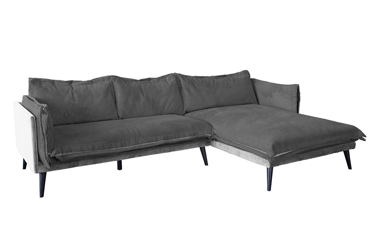 ECKSOFA QUENYA Grau Velvet - Dunkelgrau/Schwarz, Textil (294/184cm) - KAWOLA