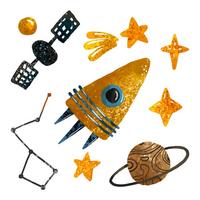 WANDAUFKLEBER 100x144cm - Raketenplanet und Sterne - Multicolor, Kunststoff (100/144/0.1cm) - Wallfluent