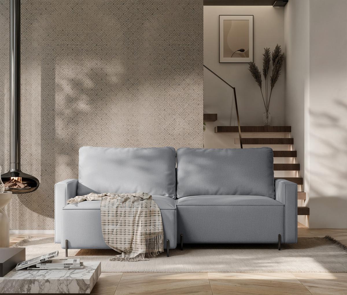 ECKSOFA LEO Links, mit Schlaffunktion und Bettkasten, Grau - Grau, Textil/Metall (229/148cm) - Idohome
