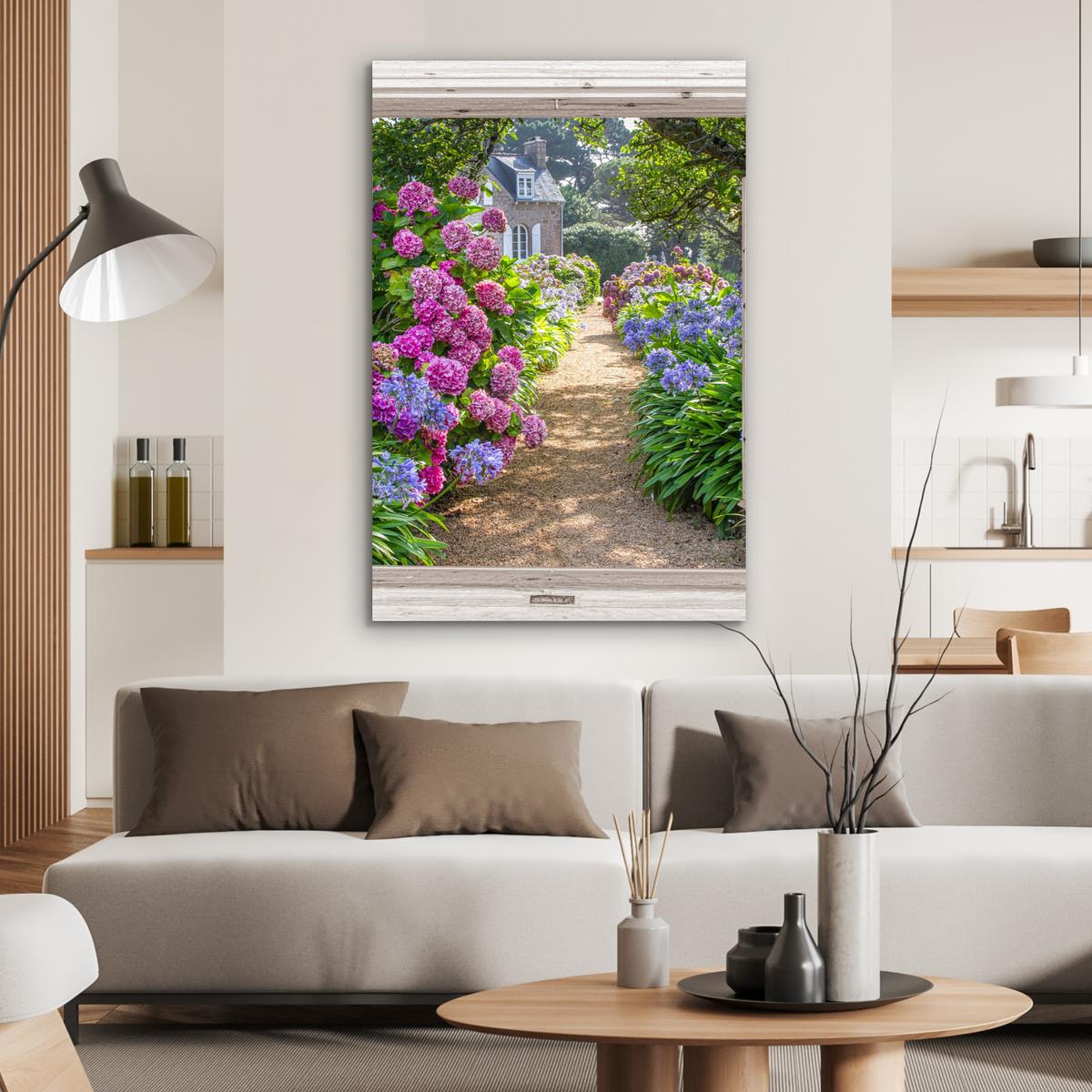 METALLBILD Hortensie - Durchsichtig - Blumen - Sommer - Lila - Weg 80x120 cm - Lila, Metall (80/120cm) - MuchoWow