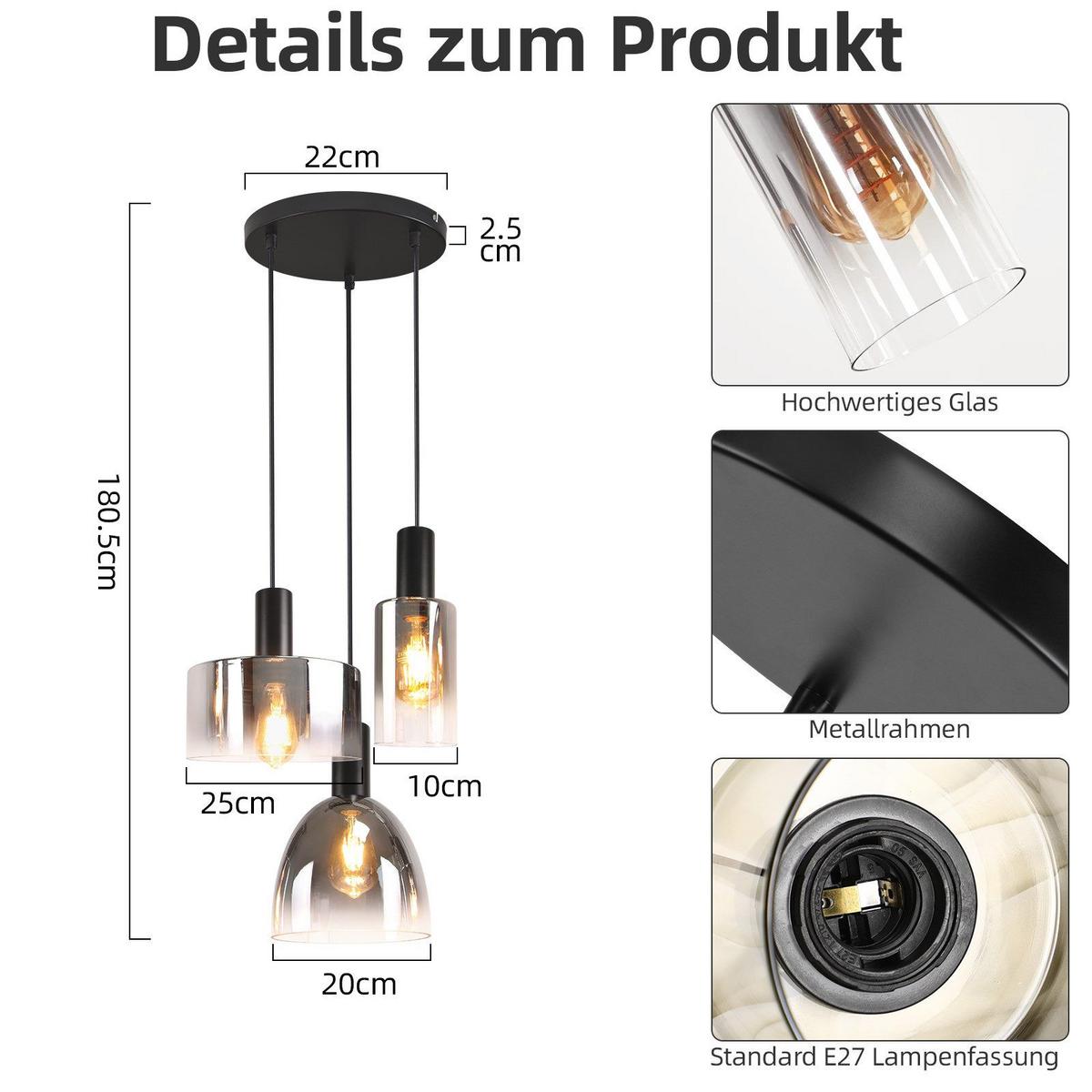 PENDELLEUCHTE Marquez 22/22/180.5 cm - Schwarz, Metall (22/22/180.5cm) - Nettlife